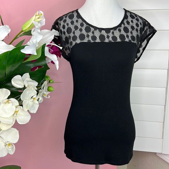Armani Exchange Women’s Polka Dot Detail Black Top - Picture 1 of 8